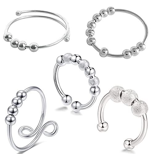 Anillos Ansiedad para Mujer, 5Pcs Anillos Ansiedad para Mujeres, Anillo de Ansiedad, Anillo de Ansiedad Fidget, Herramientas Descomprimir, para Hombres y Mujeres Regalos de Joyería de Anillo Cover