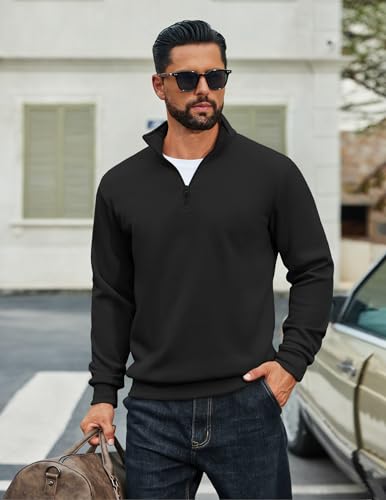 COOFANDY Men Quarter Zip Up Pullover Lightweight Mock Neck Sweatshirt Casual Active Long Sleeve Polo Shirt2
