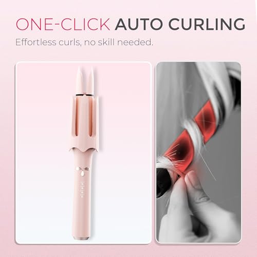 Image of Auto Rotating Hair Curler - 4 Temperature and Timer Settings, Automatic Curling Iron with Automatic Shut-Off, Anti-Tangle and Scalding, Curling Wand for Long Lasting Curls (Pink)