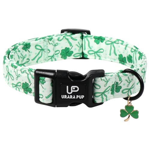 Image of St. Patrick's Day Dog Collar, UP URARA PUP Shamrock Adjustable Pet Collar with Quick Release, Daily Dog Accessories for Small Medium Large Dogs