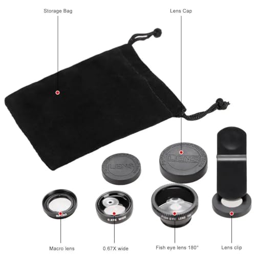 Generic 3 Lens Kit for iPhone and Android Smartphones | Ultra Wide Angle, Fisheye, Macro Lenses | Camera Photography & Video Creation | Palo Alto Electronics