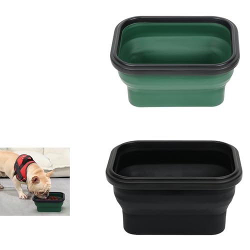ペット 旅行用 食器 犬用 折り畳み 食器 ペットの鉢、アウトドアで携帯しやすく 清潔にしやすく 犬猫の茶碗 水鉢 崩れにくく 折りたたんだ後はわずか2.7 cm、春,秋の行楽 キャンプ 散歩 旅行 柔らかく変形しにくい 防水 軽量 2つ (グリーン+ブラ