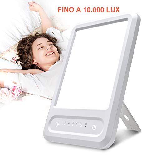 Lampada SAD,Diyiot Lampada Portatile Per Terapia Della Luce,Lampada SAD Luce 10000 Lux,Funzione Timer A 6 Tipi/3 Livelli Di Regolazione E Dimmer Continuo/Touch control,Bianco