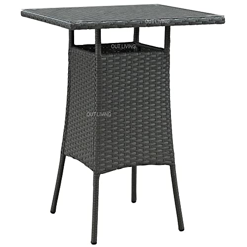 Image of OUTLIVING Rattan Wicker Outdoor Bar Patio Table with 4 Chairs Set for Home Graden Balcony 4 Seater Bar Patio Furniture (Black & Cream Cushion)