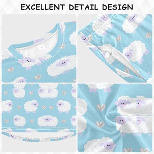 Little Sheep Blue Soft Pajama Set for All Seasons,Breathable Pjs Long Sleeve Sleepwear,Comfy Loungewear 2 Piece Underwear Set 3T3