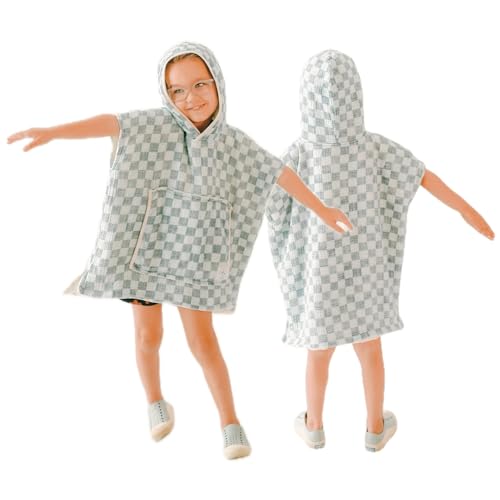 Image of Hooded Poncho Towel for Toddlers - Beach /Pool - Muslin Cotton Checker Print - Ultra Soft, Absorbent- Double Lined-2T-5T