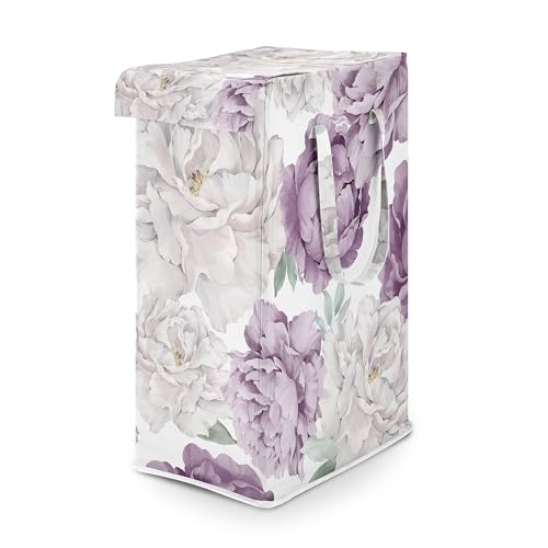 Image of Sweet Jojo Designs Lavender Purple Boho Shabby Chic Floral Girl Laundry Hamper Foldable Dirty Clothes Basket with Handles Baby Nursery Kids Bedroom Teen Bathroom Bohemian Vintage Watercolor Flower
