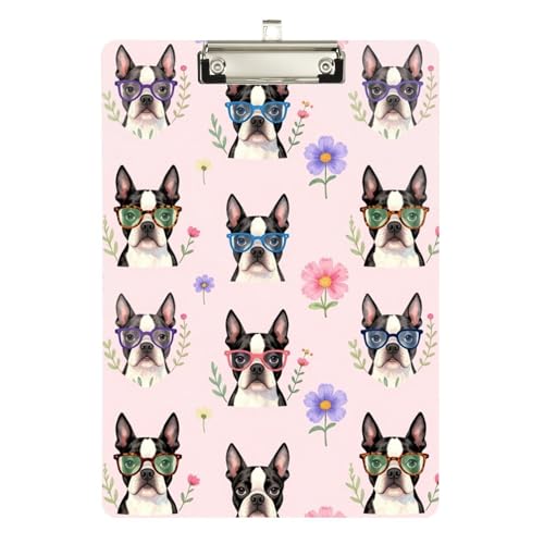 Porte-bloc légal à clip discret - Format A4 - Panneau dur - 31,8 x 22,9 cm (L x l) - Boston Terrier - Chien mignon