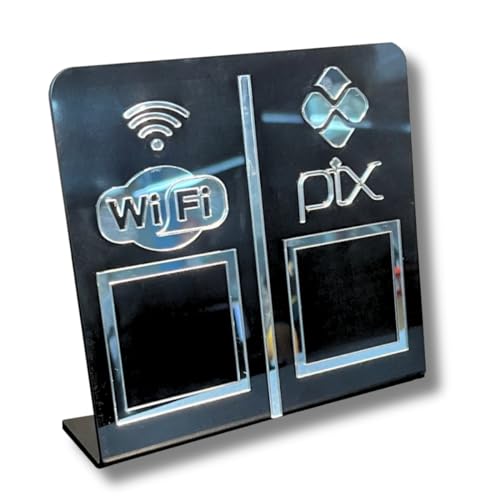 Placa Pix e Wi-fi display de qr code em acrilico preto (Preto com...