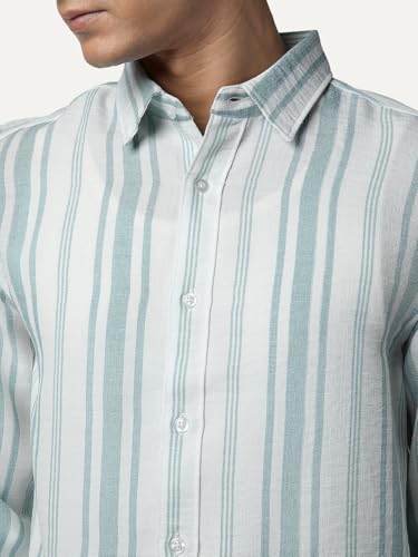 Image of Urbano Fashion Men's Cotton Full Sleeve Relaxed Fit Linen Striped Shirt with Spread Collar