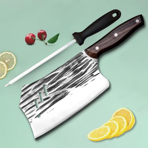 Image of Machado Forging Serbian Chef Knife Set - 12 inch Full Tang High Carbon Clad Steel Butcher Cleaver with Knife Sharpener - Perfect for Vegetables, Fish, Meat - Ideal for Kitchen, Hotel, Restaurant