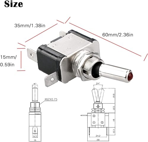 12V LED Toggle Switch, Waterproof SPST 20A ON/OFF Lighted Rocker Toggle Switch for Car Marine RV Vehicles Truck Boat Dash Auto (5PCS) - Image 6