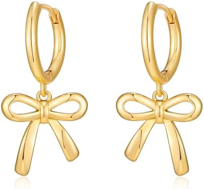 Bow Hoop Bow Earrings for Women, Rhinestone Drop Dangle Earrings for Daily Wear or Gift