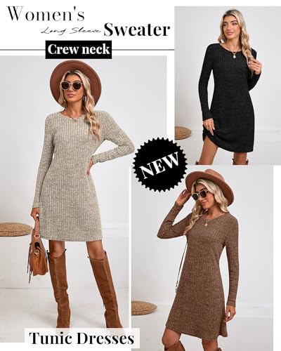 Riyiper 3 Pack Women's Long Sleeve Sweater Tunic Dresses - Loose Fitting Knit Crew Neck for Casual Fall Winter4
