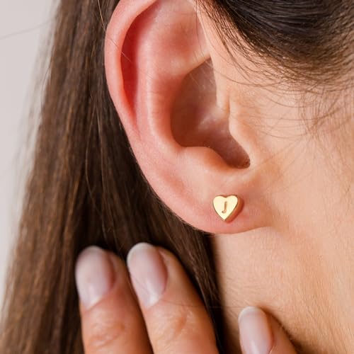 BAYLAY Heart Initial Stud Earrings for Girls Women - 18K Gold Plated Letter A-Z Initial Earrings Gold Heart Earrings for Women Teen Girl Gifts Trendy Stuff Womens Stocking Stuffers Gold Jewelry Gifts2