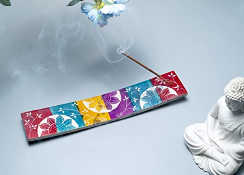 Crocon Seven Chakra Gemstone Tree Feng Shui Figurine Money Bonsai Tree & Soapstone Incense Stick Holder - Ash Catcher - Handmade Colourful Engraved Flower Design - Home & Table Decor Best Gift Set #TOP6