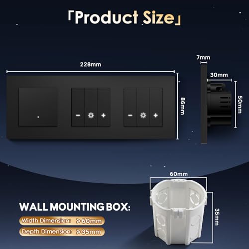 BSEED Smart Lichtschalter mit Doppel WIFI Dimmer Schalter, LED Dimmschalter Unterputz, Kompatibel mit Alexa&Google Home, PC Rahmen,Smarte Zeitpl&auml;ne,1 Fach 1 Weg,Schwarz(Neutralleiter Erforderlich)
