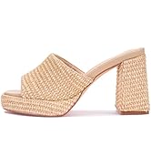 Monrovia Womens Sandals Heels for Women Slide On Block Chunky Platform High Heels Open Toe Raffia...