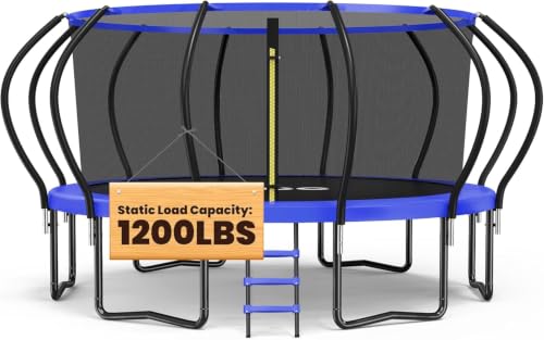 Image of ORCC Kids Trampoline Outdoor 8FT 10FT 12FT 14FT 15FT 16FT with Enclosure, Non-Slip Ladder & Anti-Rust Coated Frame, 1200LBS Weight Capacity Recreational Backyard Large Trampoline for Kids & Adults