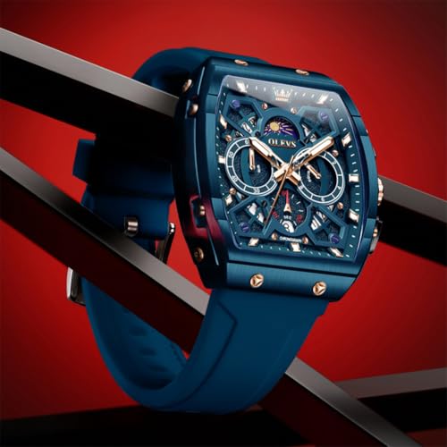 Image of OLEVS Watches for Men Business Diamond Moon Phase Male Watch Chronograph Fashion Dress Waterproof Date Analog Quartz Waterproof SiliconeMen Wrist Watch