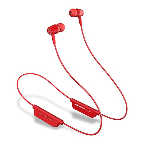 Image of Audio-Technica CLR100BT Bluetooth Neckband with 200 Hours Standby Time Volume Control Extra Bass Noise Isolation and Magnetic Buds (Red)