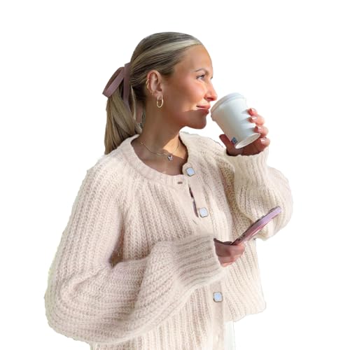 Women’s 2025 Fall Cardigan Sweater Soft Chunky Knit Cardigan Crewneck Button Down Cropped Cardigan Outwear