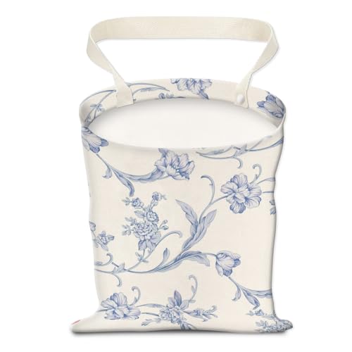Image of Car Trash Can, Hanging Garbage Bin for Men and Women, Cute Car Organizer and Storage Bag, Canvas Vehicle Trash Can Bag Easy-to-Install Cute Blue Floral