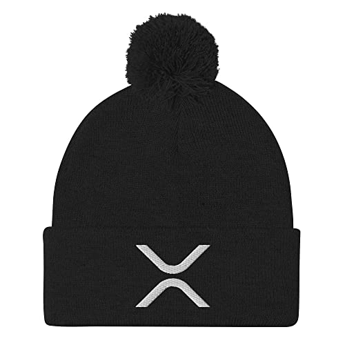 Hogue WS LLC Ripple XRP Cryptocurrency Logo Hat (Embroidered Pom-Pom Beanie) Black