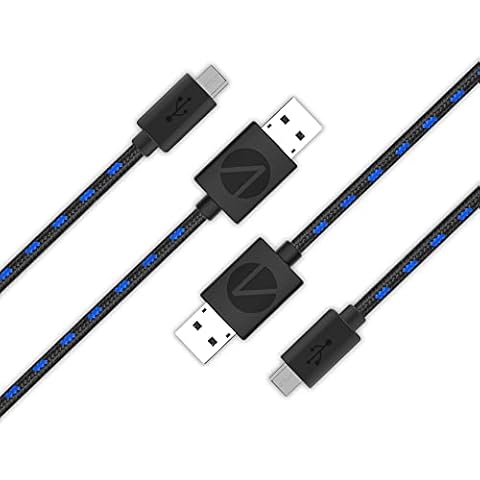 4Gamers Twin Play & Charge Cables Official Licensed Product for Playstation 4, 2xPremium 3 Meter Braided Controller Charging Cables Cover