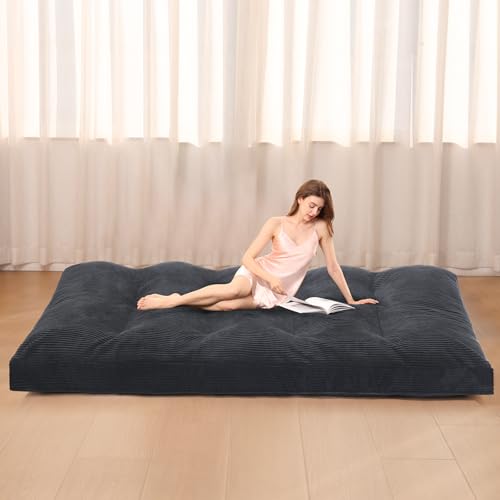 cidludto 8 Inch Futon Mattress Twin Size, Extra Thick Futon Sofa Bed Upgraded Japanese Floor Mattress with Tie Foldable, Grey