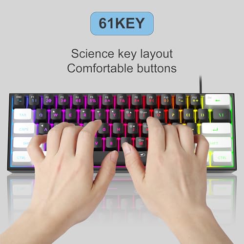 Image of MageGee TS91 Ergonomic Waterproof Mechanical Feeling Office Computer KeyboardMini 60% Gaming Keyboard,RGB Backlit 61 Key Ultra-Compact Keyboard, for Pc,Mac,Ps4,Xbox One Gamer,Wired(Black&White)