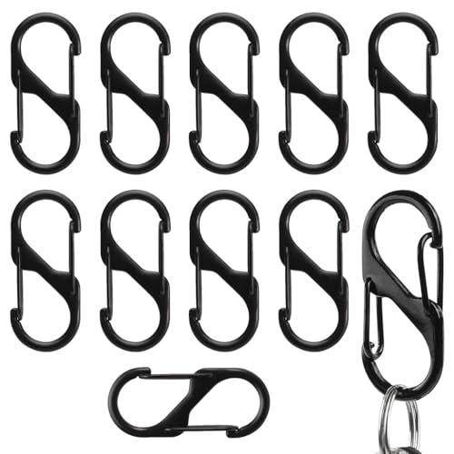 Image of PROBEROS 10Pcs Dual Hook S Carabiner Clips, Quick Release | Multipurpose Backpack Camping Hooks, Quick Release, Durable Mini Organizers for Travel, Hiking, Home, Black, Pack of 10