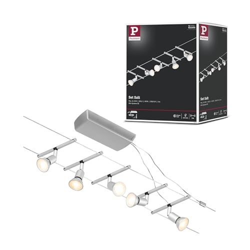 Paulmann Sistema de Cableado Spot Salt, Corduo, Corriente Continua, Máx. 5x10 W, Bombilla Tipo GU5,3, Sistema de Cableado, Bombilla No Incluida, Cable de Plástico, Color Cromado Mate, 94442