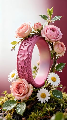 Image of Silicone Wedding Rings for Women 1 /4 /7 Packs -Stackable Silicone Rubber Wedding Bands - Innovative Flower & Vine Collection