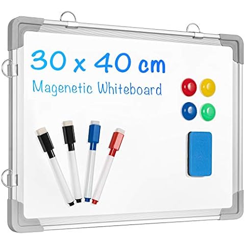 Magnetic Small Whiteboard, ARCOBIS Mini A3 Whiteboard 40 x 30 cm Hanging Double-Sided Whiteboard for Wall, Drawing, Reminder, Kitchen Shopping List, Kids, Silver Cover