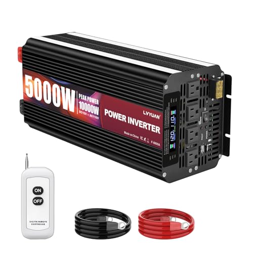 LVYUAN 5000 Watt Power Inverter 12V to 110V 120V with 4 AC Outlets, LCD Display, Wireless Remote...