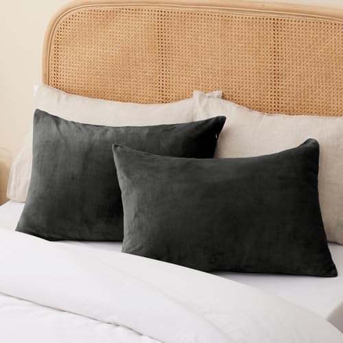 Image of BEDELITE Flannel King Size Pillow Cases Set of 2, Dark Gray, 20x36 Inches