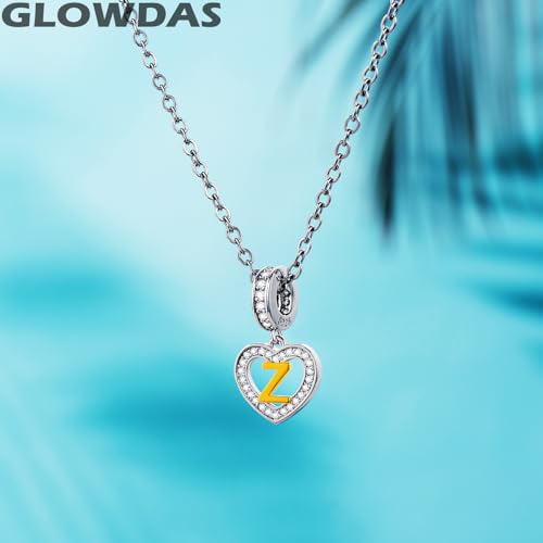 Image of GLOWDAS 18K Gold Plated Letter Charms Initial A to Z Necklace Pendant, 925 Sterling Silver CZ Heart Dangle Alphabet Beads fit European DIY Bracelet, Gifts for Valentiens /Christmas /Family