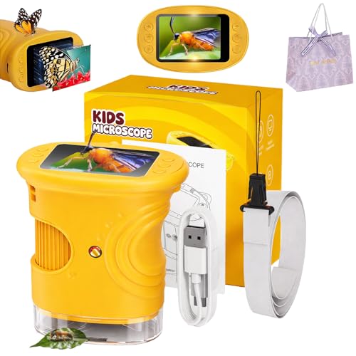 Wonder Quest 4K Microscope Handheld Microscopes for Students Wonderquest Discovery Microscope 4K Magnifying Camera 2 IPS Screen 1000x Handheld Portable USB Digital Miniscope (Yellow)