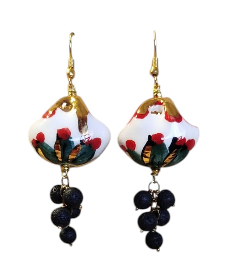 Orecchini Coffa Siciliana Borsetta In Ceramica Dipinta a Mano Con Perline Idea Originale per Regalo Natale Compleanno Festa Della...
