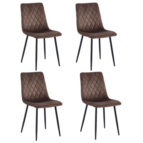 Silla De Comedor Marrón Juego De 4 - Terciopelo - Base De Metal - Silla De Salón - Silla De Terciopelo - Silla De Cocina De Acero Inoxidable Silla De Comedor Marrón Juego De 4 - Terciopelo - Base De Metal - Silla De Salón - Silla De Terciopelo - Silla De Cocina De Acero Inoxidable