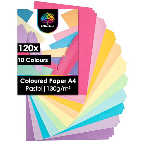 OfficeTree 120Pastel 130g - 10 Colours - Pastel Coloured Card A4 for Crafting Folding & Printing