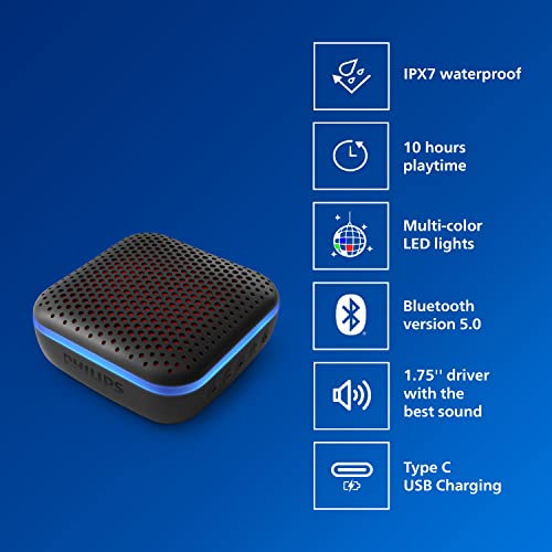 Image of Philips Audio Bluetooth Speaker TAS2505B, 6W with LED Lights (Built-in Microphone, Durable and IPX7 Waterproof, 10 Hours' Playback Time, 20-m Range) Black