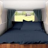 Short Queen RV Camper Sheet Set (60x75) – 100% Egyptian Cotton, Soft & Cooling, 16” Deep Pocket Fitted Sheet, Luxury Hotel Quality Bedding for RVs, Campers & Motorhomes (Navy Blue Stripe)