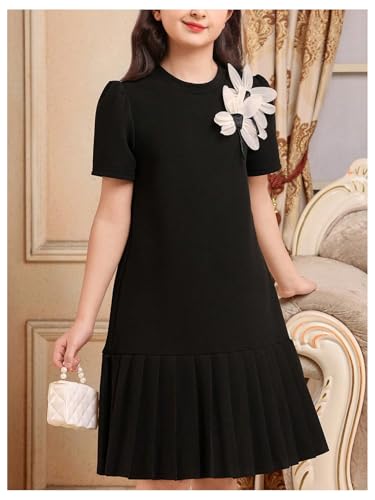 Floerns Girl's 3D Floral Appliques Ruffle Dress Short Sleeve Flounce A Line Dresses2