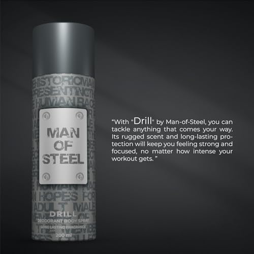 Image of Denver MAN OF STEEL Drill, Challenge & Pump Deodorant Body Spray - 200ML Each, Pack of 3 | Deodorant For Men