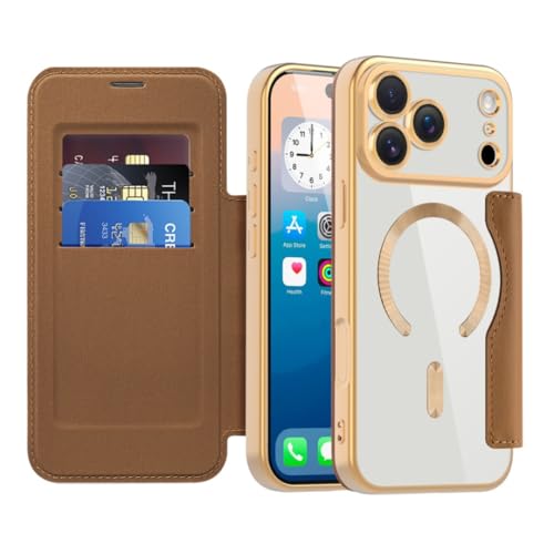 Étui cuir magnétique iPhone 15 Pro Max marron protection intégrale fine