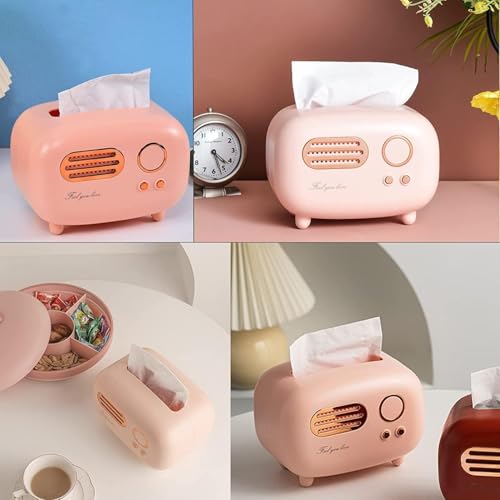 Image of INKULTURE Vintage Retro Tissue Box Holder for Home Kitchen Dining Table & Paper, Living Room, Bedroom & Desktop Tissue Storage Organizer | Pink | Pack of 01
