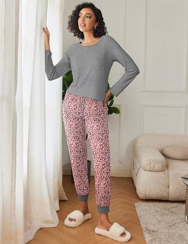 Image of Ekouaer 2 Pack Womens Pajama Sets Long Sleeve Pjs Soft Comfy Lounge Set