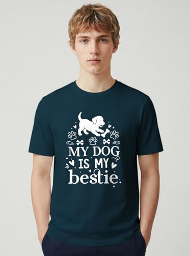 Image of INDISSH T-Shirt for Man | Regular and Plus Size Upto 7XL | Pet Lover Graphic Printed | Round Neck Cotton Fabric Regular fit Casual T-Shirt for man - RNM-DOGBESTIE-PAR